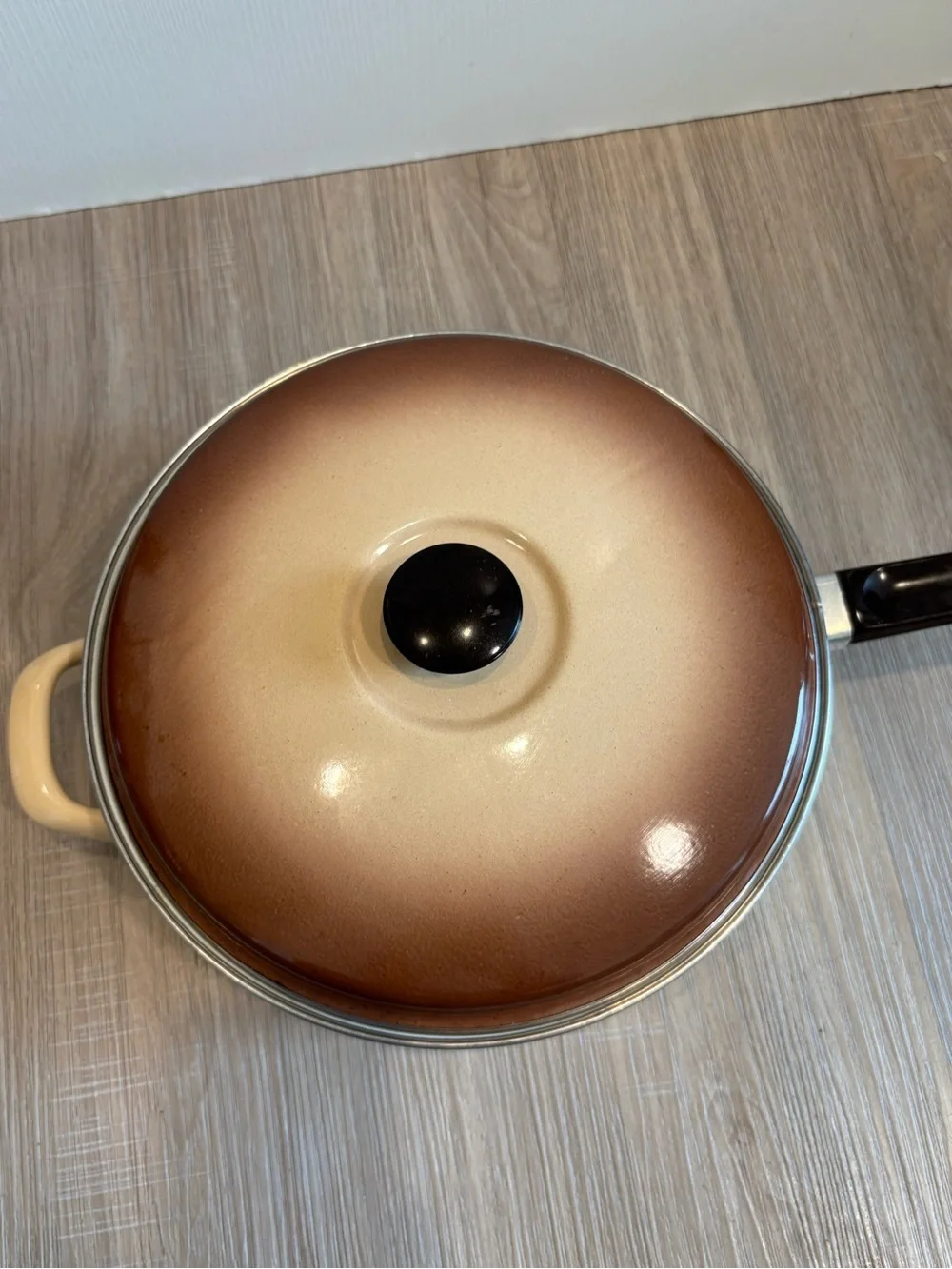 VTG Sears Merry Mushroom 10” 1 Qt Enamel Sauce Fry Pan W/ Lid MCM 70s Granny